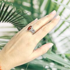 Akik Doğal Taş Yan Detay Yakut Taş Gümüş Yüzük - 20 no