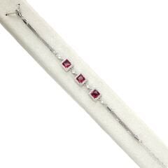 Kare Form Taşlı Yakut Renk Gümüş Bileklik