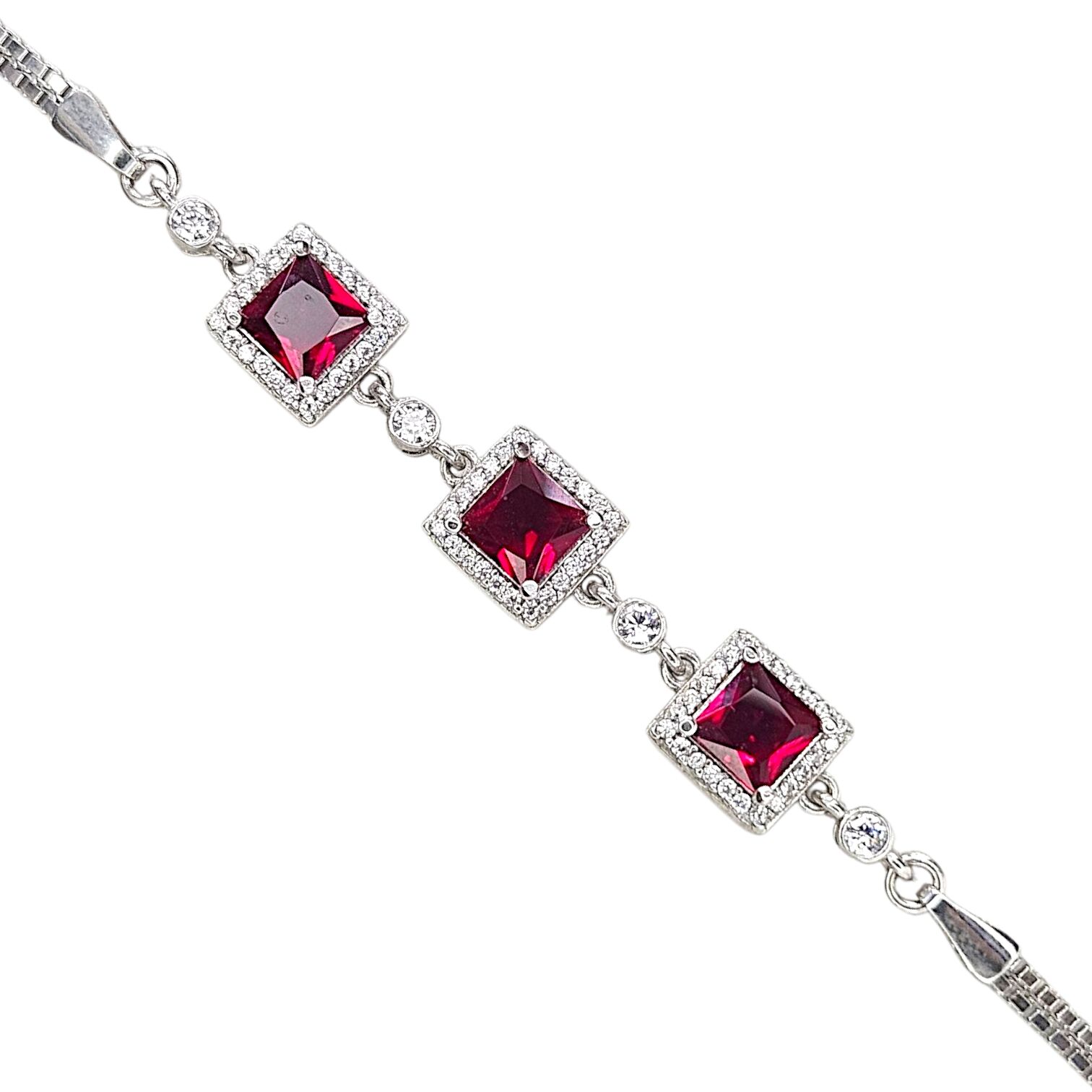 Kare Form Taşlı Yakut Renk Gümüş Bileklik