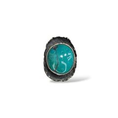 Firuze Doğal Taş Otantik Tasarım Gümüş Yüzük - 14 no