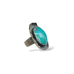 Firuze Doğal Taş Otantik Tasarım Gümüş Yüzük - 14 no