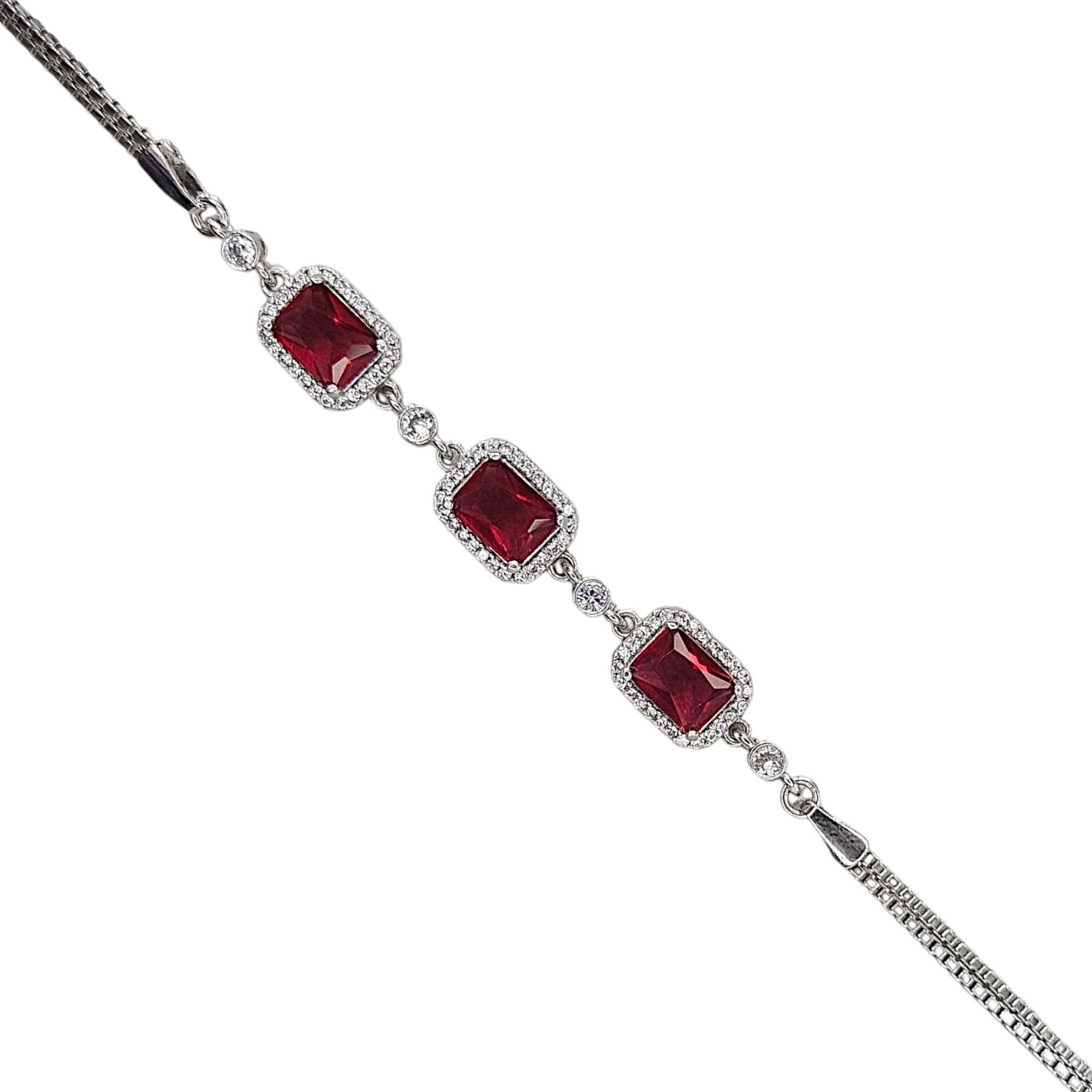 Dikdörtgen Form Taşlı Yakut Renk Bileklik