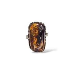 Kehribar Doğal Taş Ayarlanabilir Gümüş Yüzük