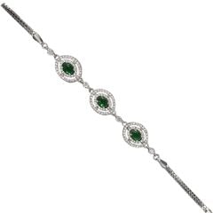 Oval Taşlı Zümrüt Renk Gümüş Bileklik