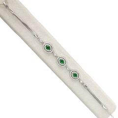 Oval Taşlı Zümrüt Renk Gümüş Bileklik