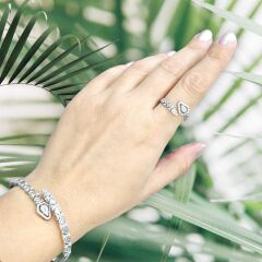 Yılan Model Taşlı Ayarlanabilir Gümüş Yüzük