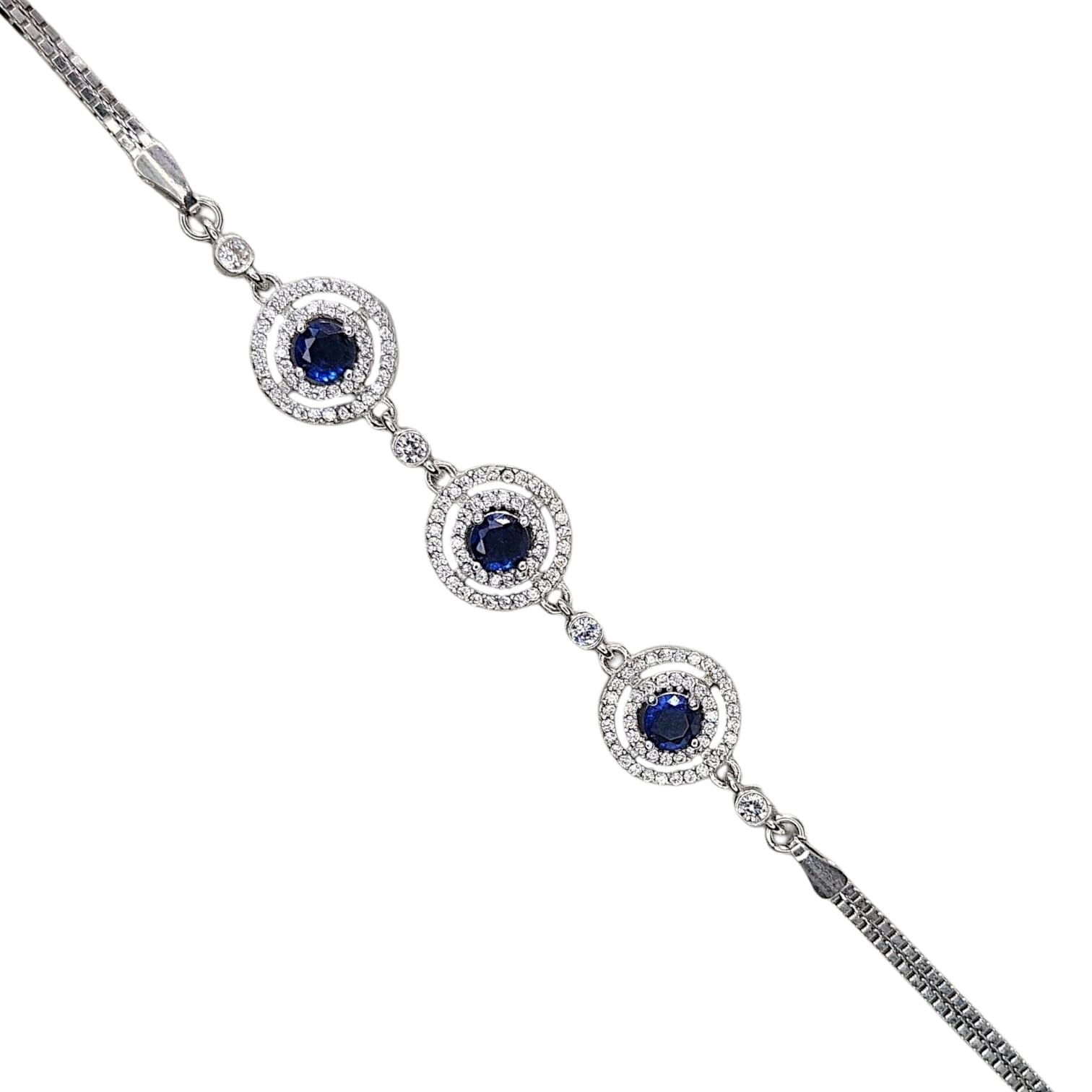 Safir Renk Taşlı Gümüş Bileklik