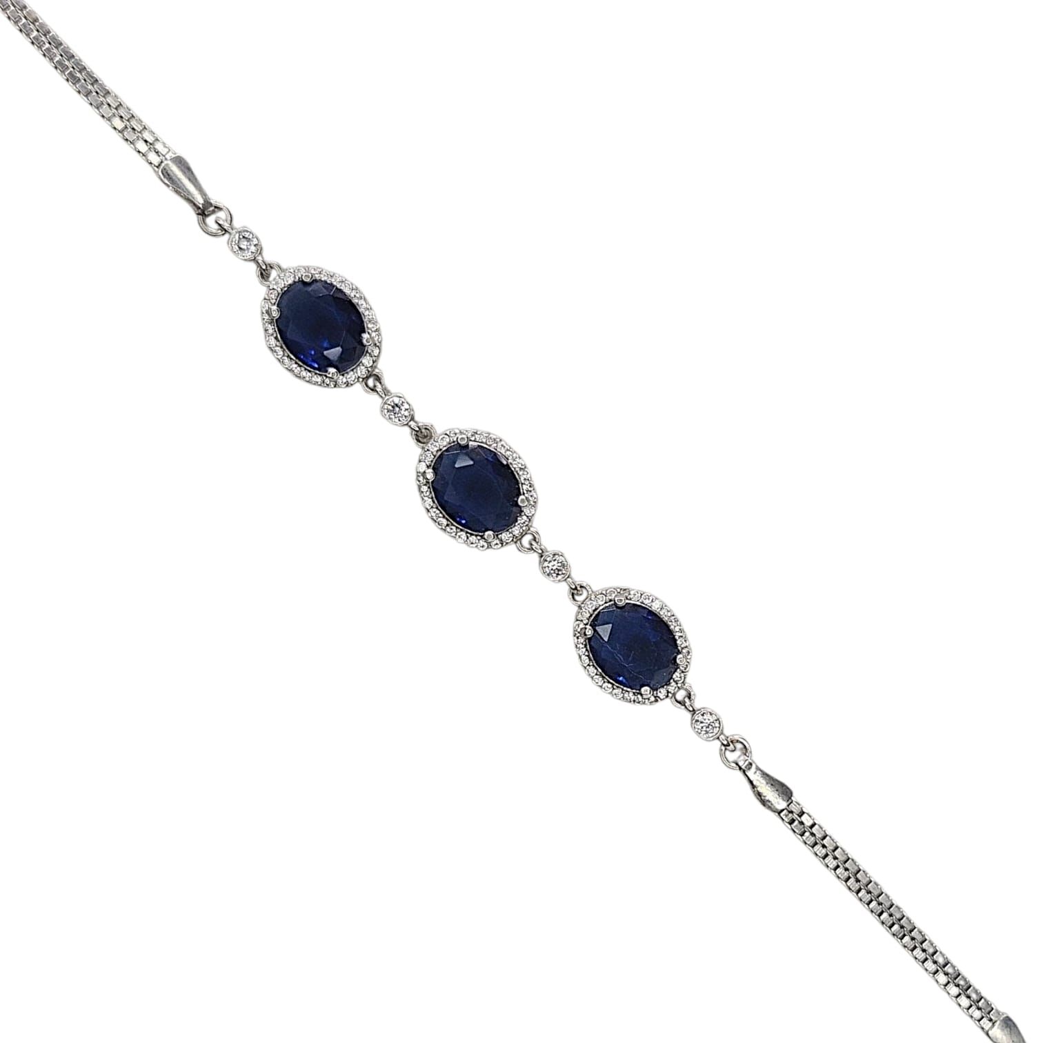 Safir Renk Taşlı Gümüş Bileklik