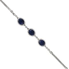 Safir Renk Taşlı Gümüş Bileklik