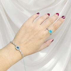 Aquamarin Renk Taşlı Gümüş Bileklik