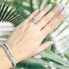 Yılan Model Taşlı Ayarlanabilir Gümüş Yüzük