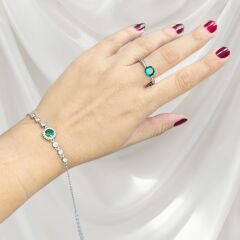 Zümrüt Renk Taşlı Gümüş Bileklik