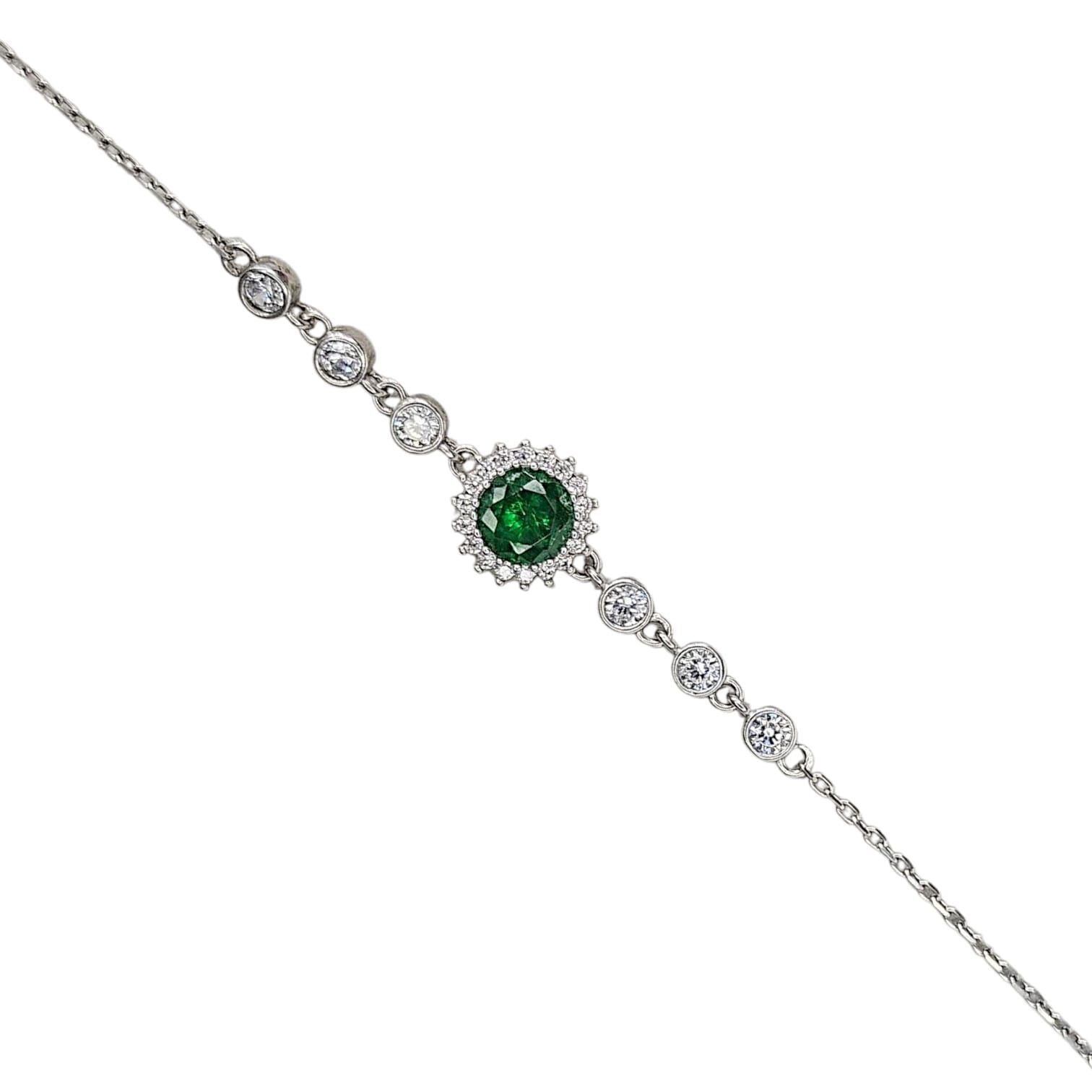 Zümrüt Renk Taşlı Gümüş Bileklik