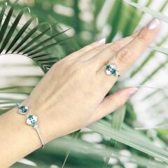 Yonca Model Yeşil-Sedef Taşlı Gümüş Yüzük - 14 no