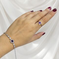 Ametist Renk Taşlı Gümüş Bileklik
