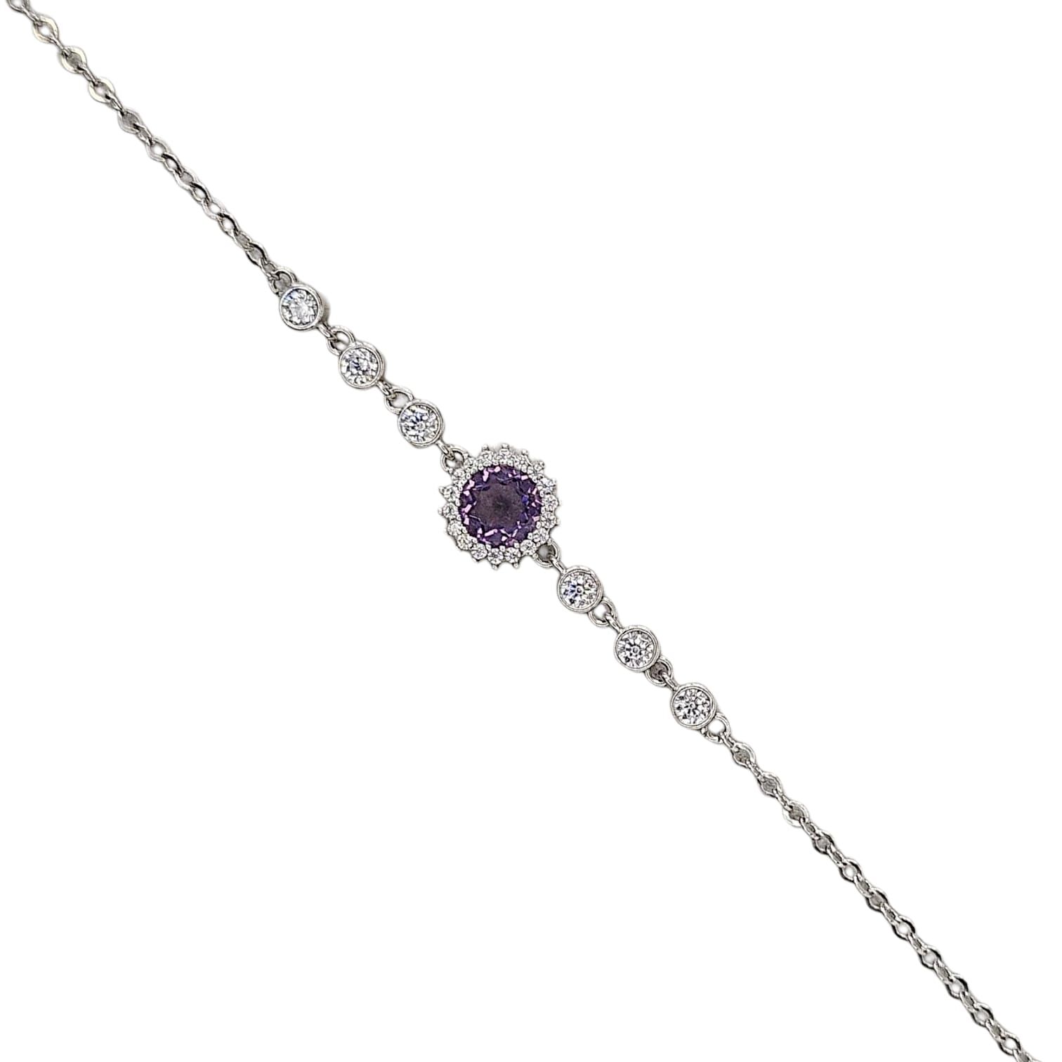 Ametist Renk Taşlı Gümüş Bileklik