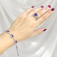 Ametist Renk Taşlı Gümüş Bileklik