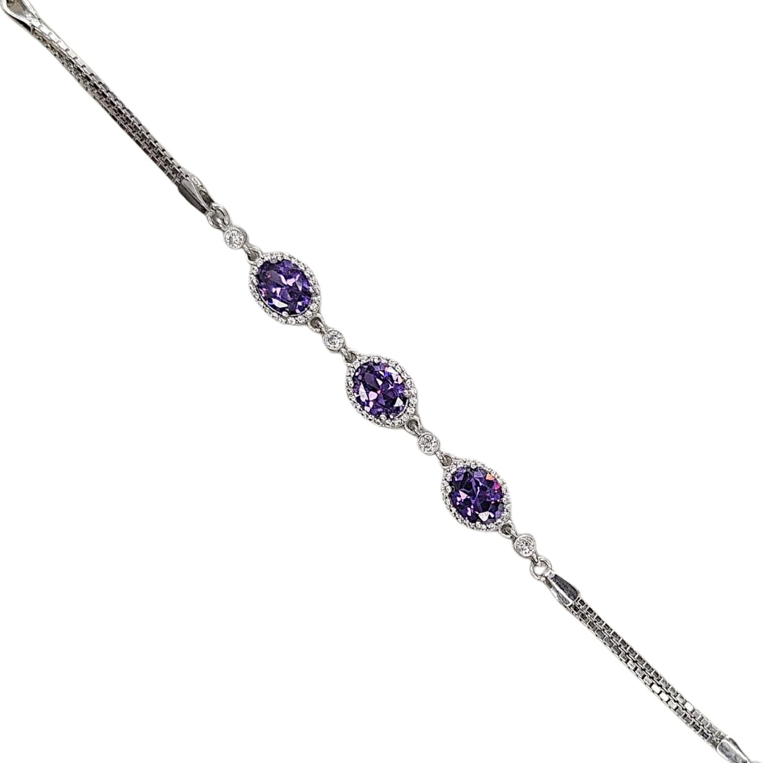 Ametist Renk Taşlı Gümüş Bileklik