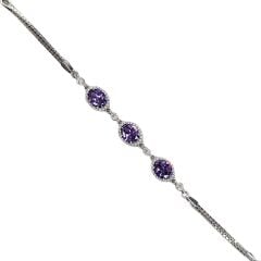 Ametist Renk Taşlı Gümüş Bileklik