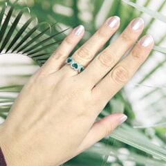 Kalp Model Yeşil Taş Gümüş Yüzük - 11 no