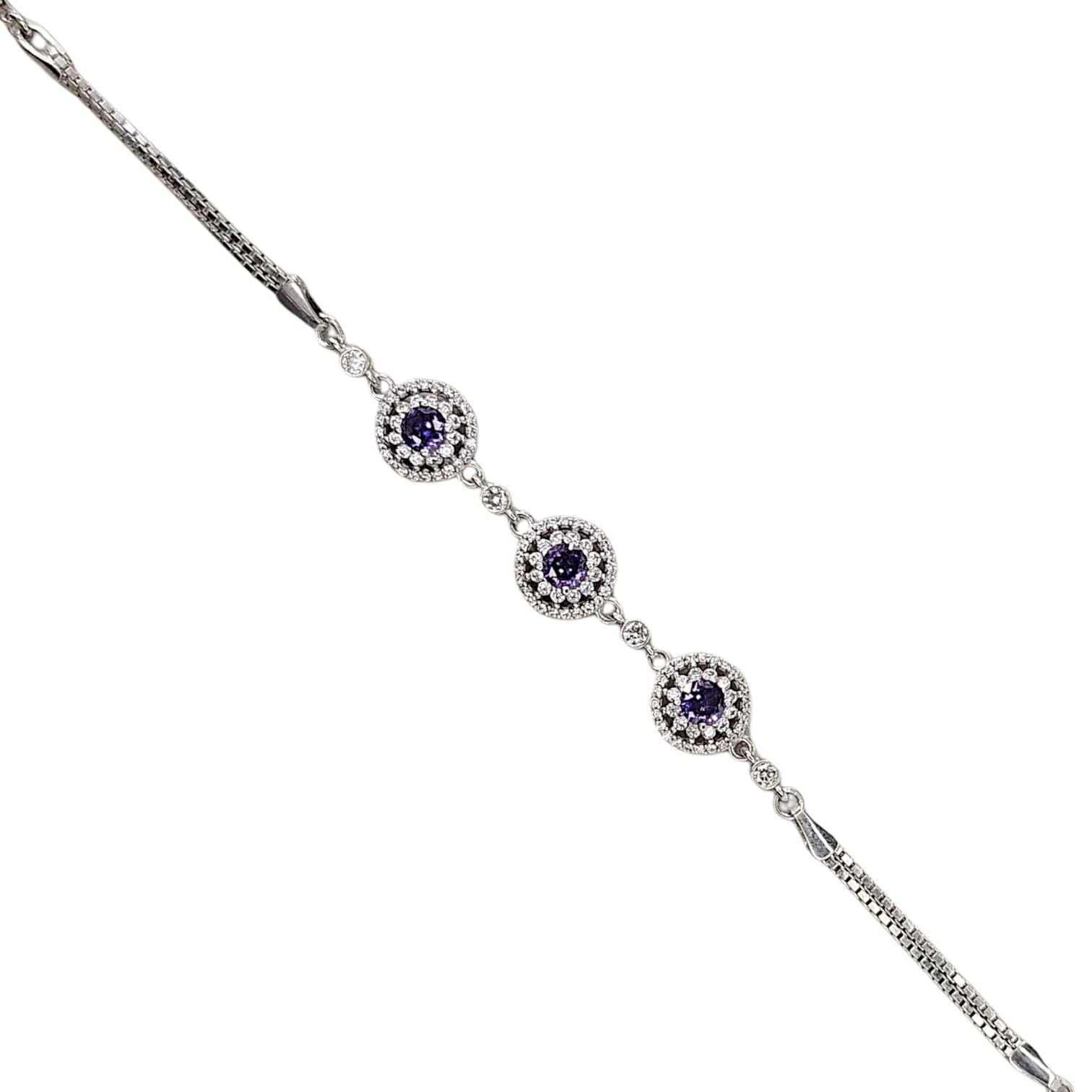 Ametist Renk Taşlı Gümüş Bileklik