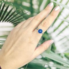 Mavi Taş Ayarlanabilir Gümüş Yüzük