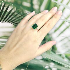 Baget Kesim Zümrüt Renk Gümüş Yüzük - 19 no