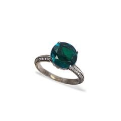 Zümrüt Yeşili Yan Taş Zirkon Gümüş Yüzük - 16 no