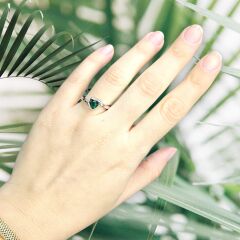 Kalp Kesim Zümrüt Yeşili Gümüş Yüzük - 14,5 no