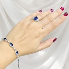 Safir Renk Taşlı Gümüş Bileklik