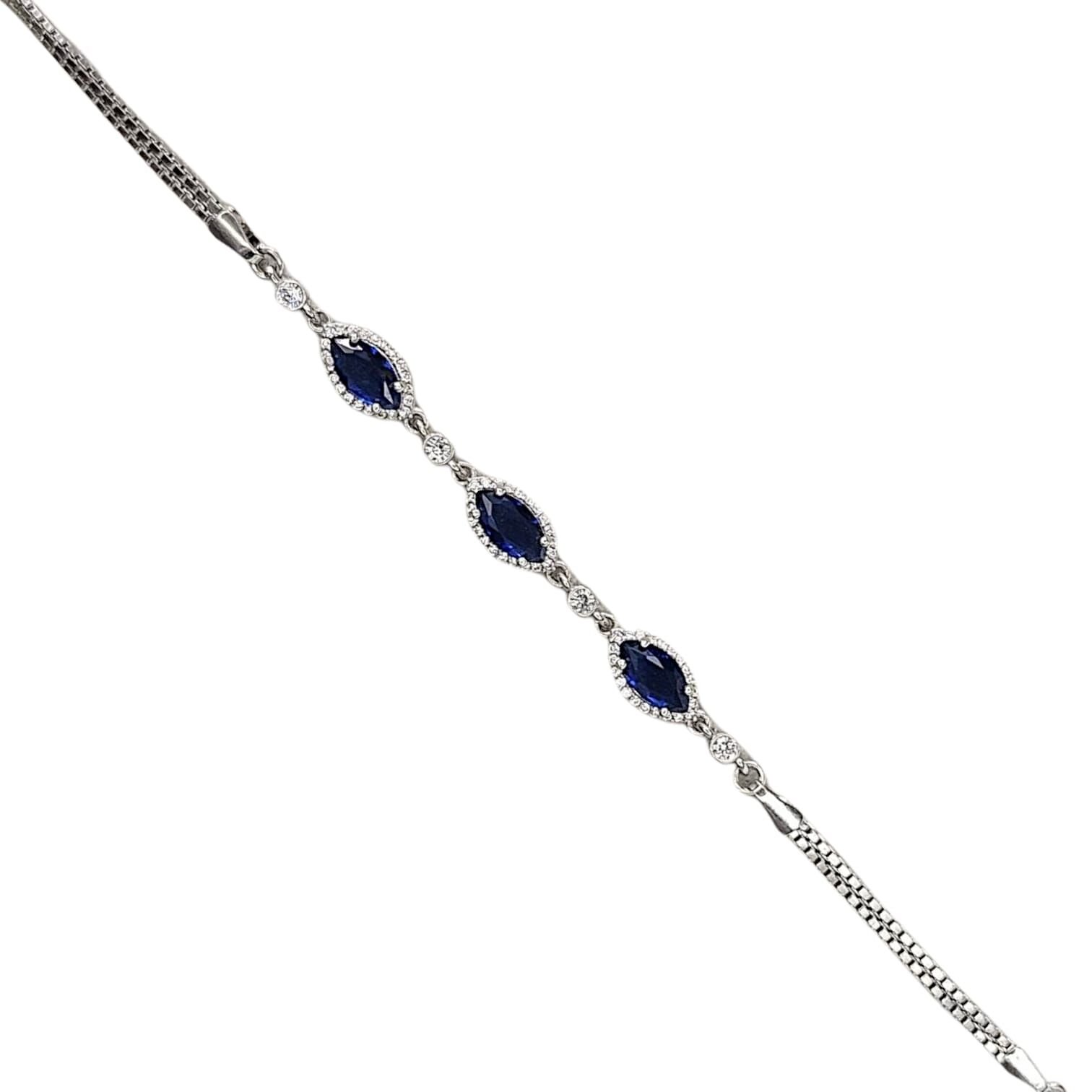 Safir Renk Taşlı Gümüş Bileklik