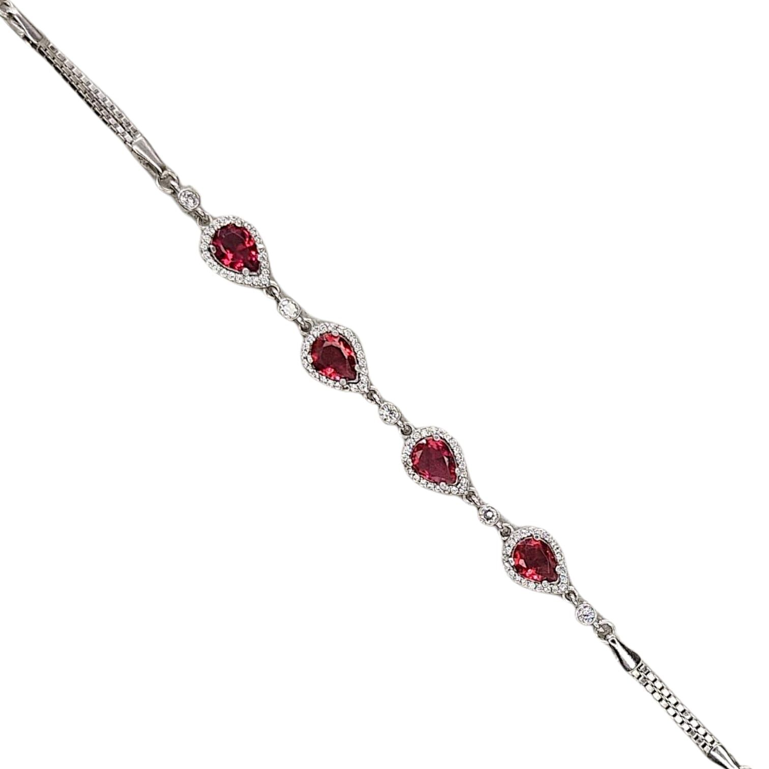 Yakut Renk Taşlı Gümüş Bileklik