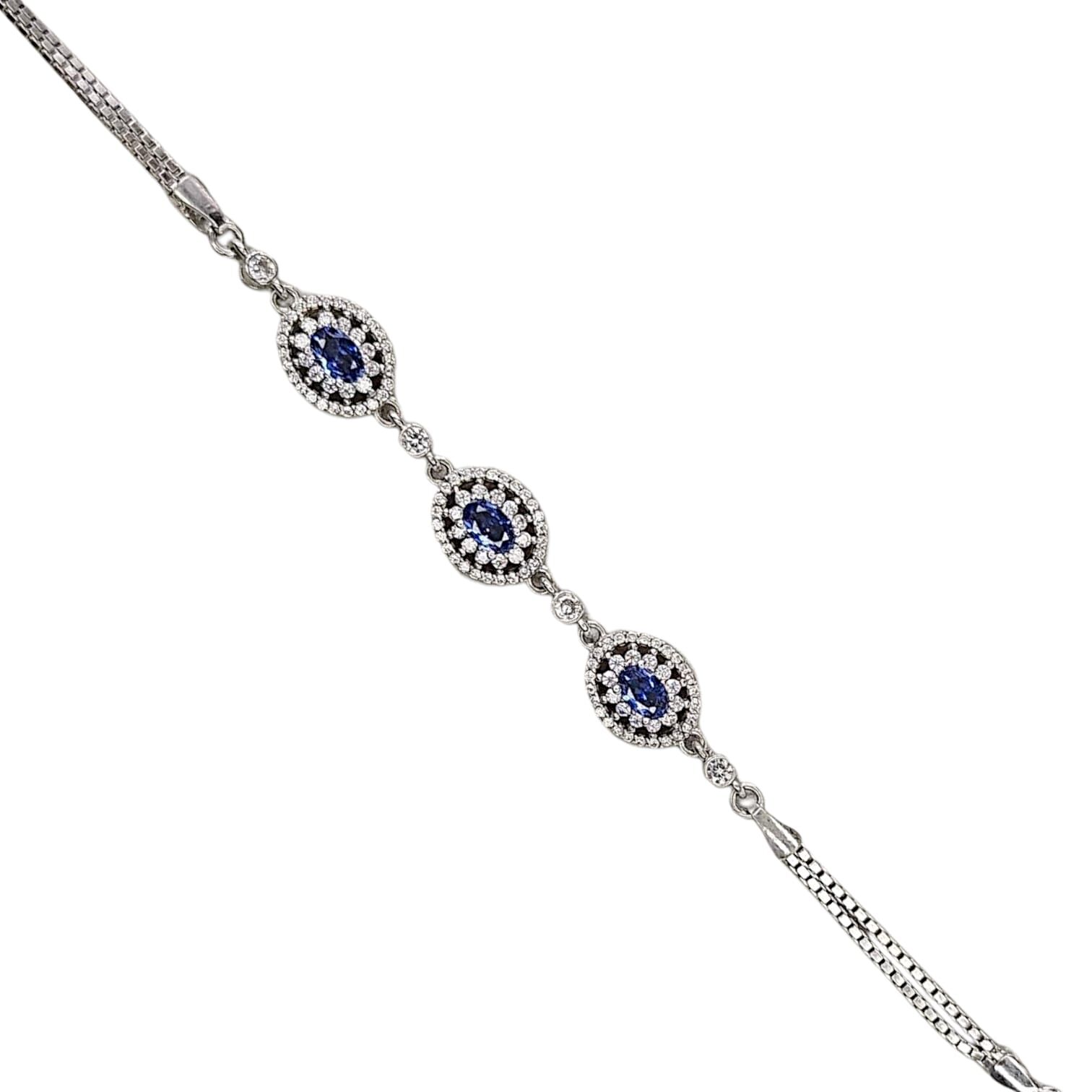 Safir Renk Taşlı Gümüş Bileklik