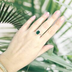 Baget Kesim Yan Taş Zirkon Zümrüt Yeşili Gümüş Yüzük - 17 no