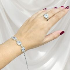 Kristal Kare Form Taşlı Gümüş Bileklik