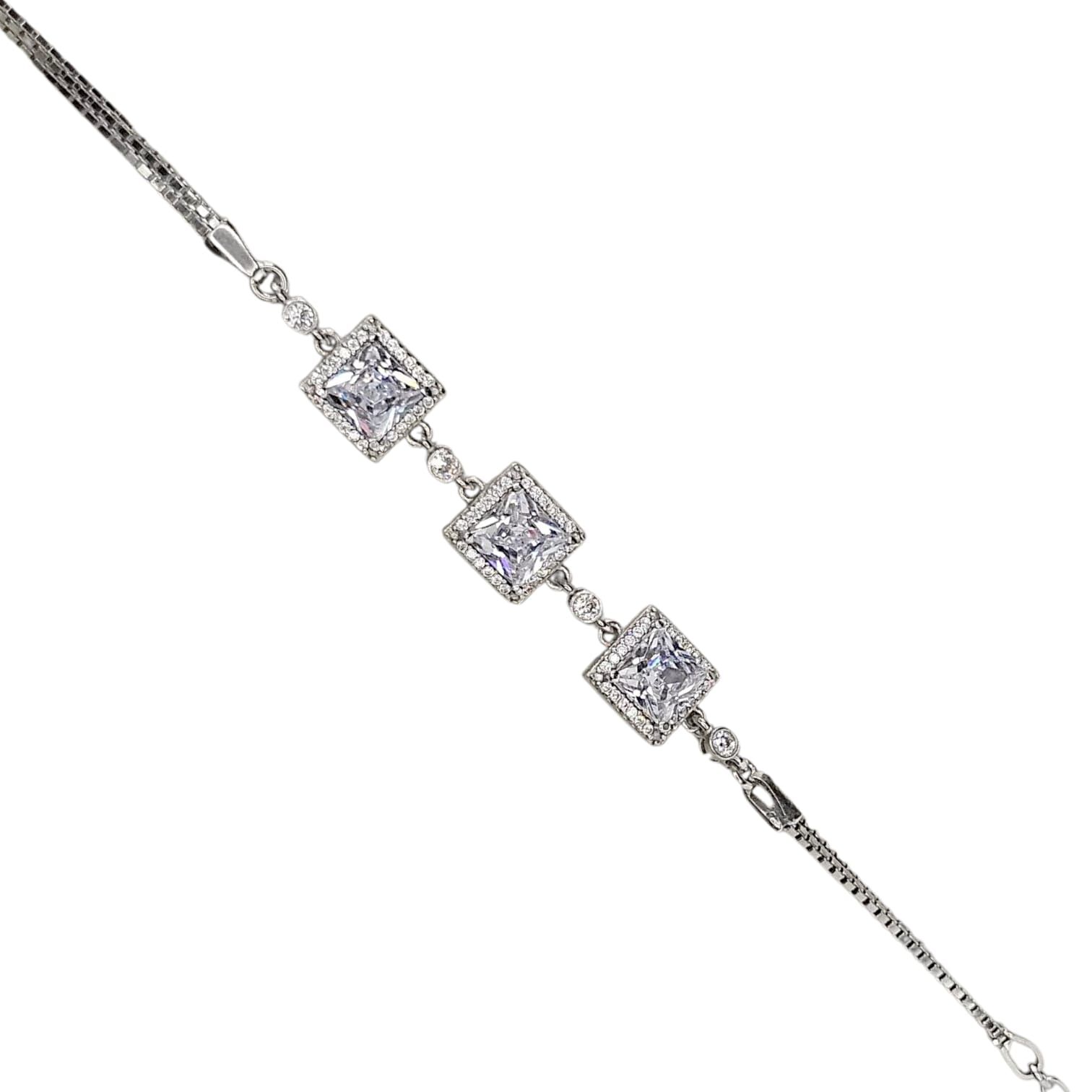 Kristal Kare Form Taşlı Gümüş Bileklik