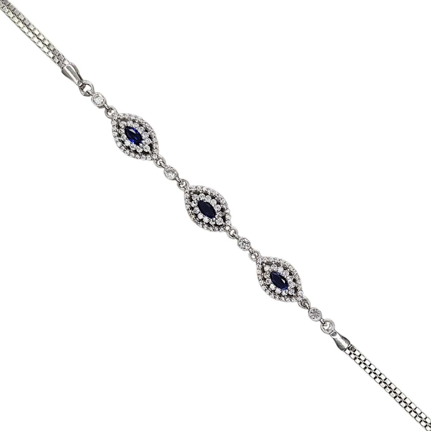 Safir Renk Taşlı Gümüş Bileklik