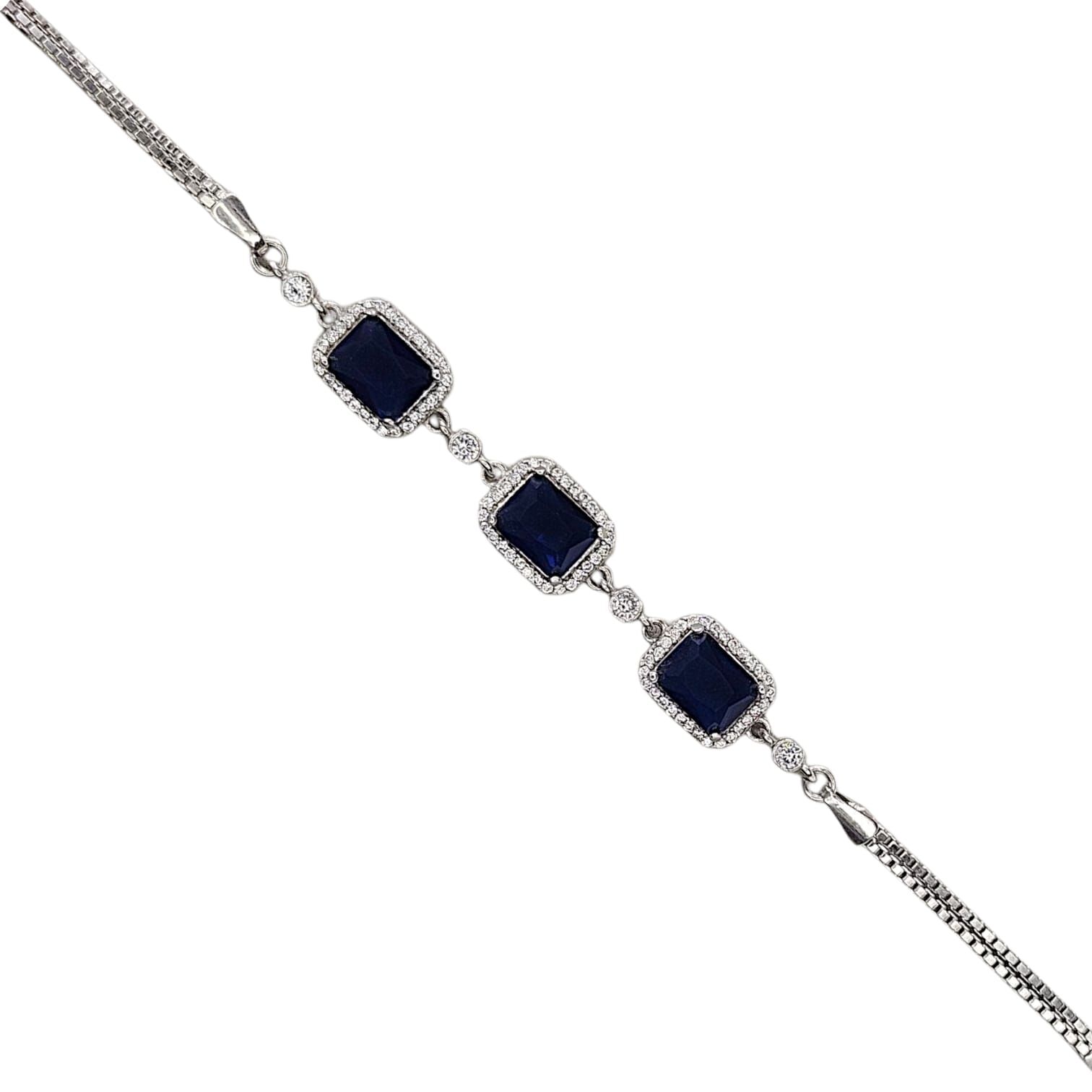 Safir Renk Taş Baget Form  Gümüş Bileklik