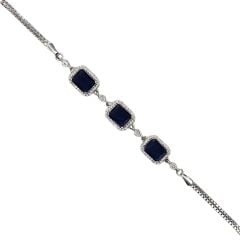 Safir Renk Taş Baget Form  Gümüş Bileklik