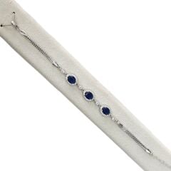 Safir Renk Taşlı Oval Form Gümüş Bileklik