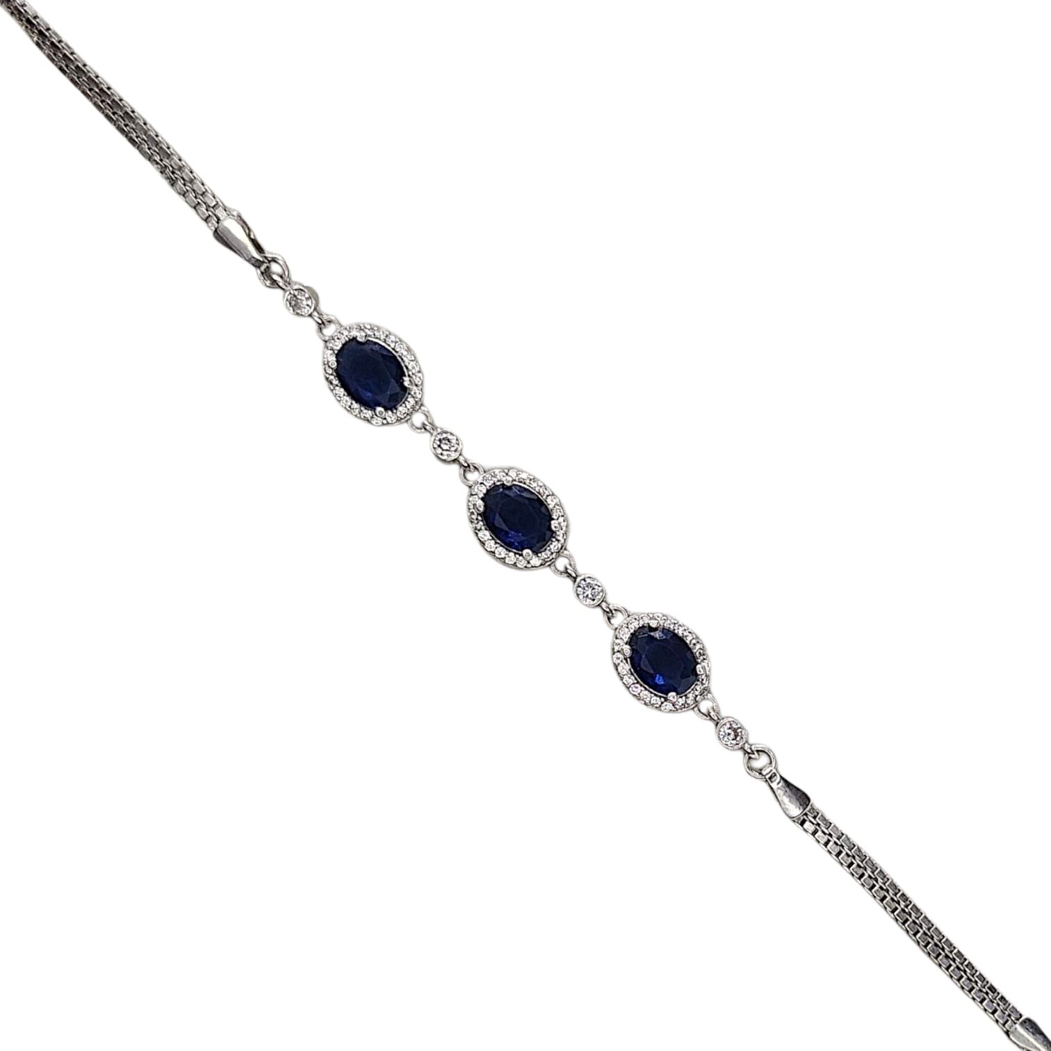 Safir Renk Taşlı Oval Form Gümüş Bileklik