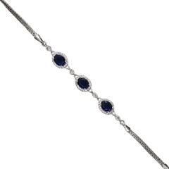 Safir Renk Taşlı Oval Form Gümüş Bileklik