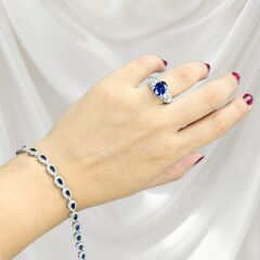 Safir Renk Damla Form Su Yolu Gümüş Bileklik