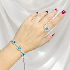 Aquamarin Renk Taşlı Gümüş Bileklik