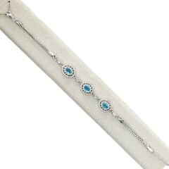 Aquamarin Renk Taşlı Oval Form Gümüş Bileklik