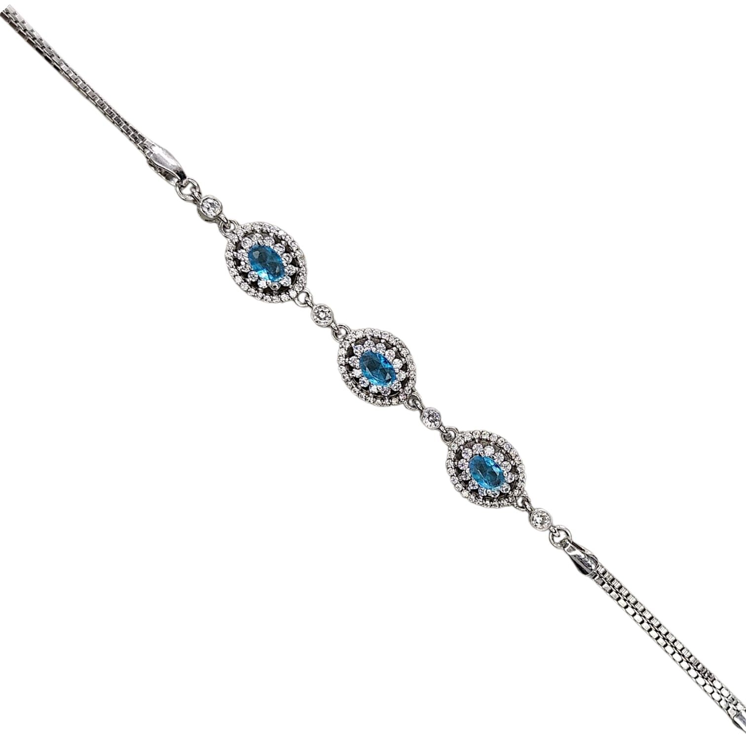 Aquamarin Renk Taşlı Oval Form Gümüş Bileklik