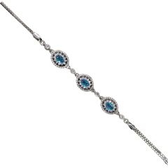 Aquamarin Renk Taşlı Oval Form Gümüş Bileklik
