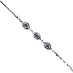 Aquamarin Renk Taşlı Oval Form Gümüş Bileklik