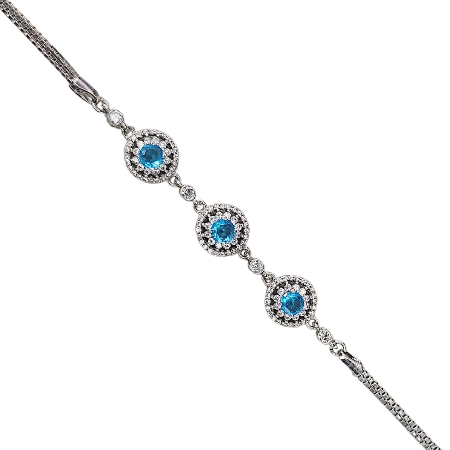 Aquamarin Renk Taşlı Gümüş Bileklik