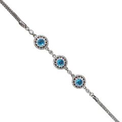 Aquamarin Renk Taşlı Gümüş Bileklik